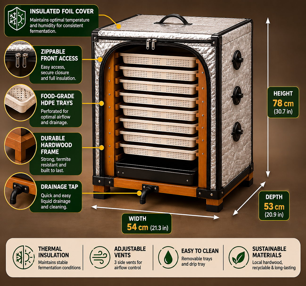 CocoaRack™ 8 – Professional Cocoa Fermentation Rack (160–200kg Capacity)